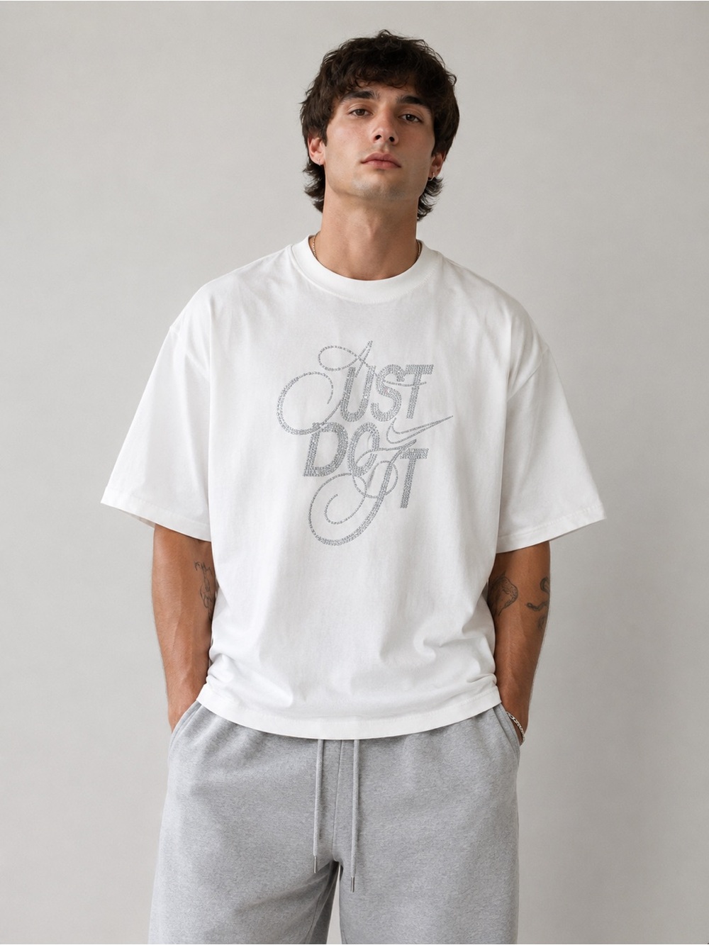The Nike Tee Rhinestone Just Do It Oversized Large T-Shirt Bling Streetwear